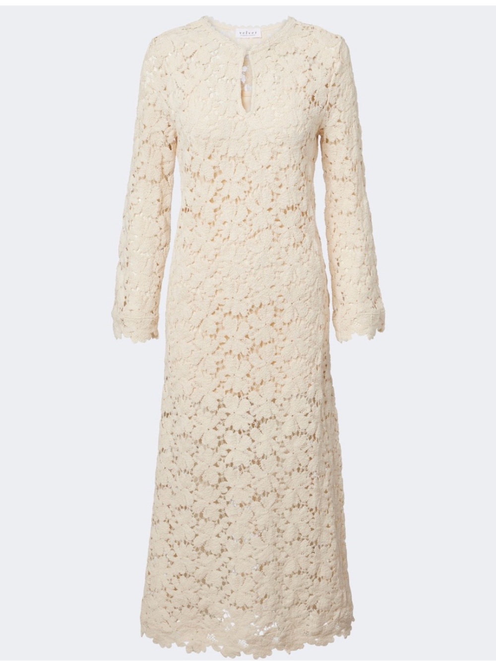 Velvet by Graham & Spencer Ivory Floral Lace Long Sleeve Gown